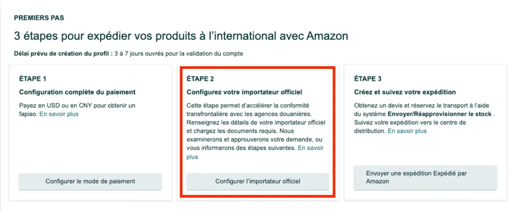 Étape 2 pour expédier vos produits avec le service Amazon Global Logistics