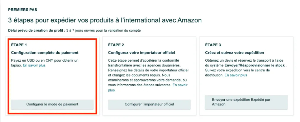 Étape 1 pour expédier vos produits avec le service Amazon Global Logistics