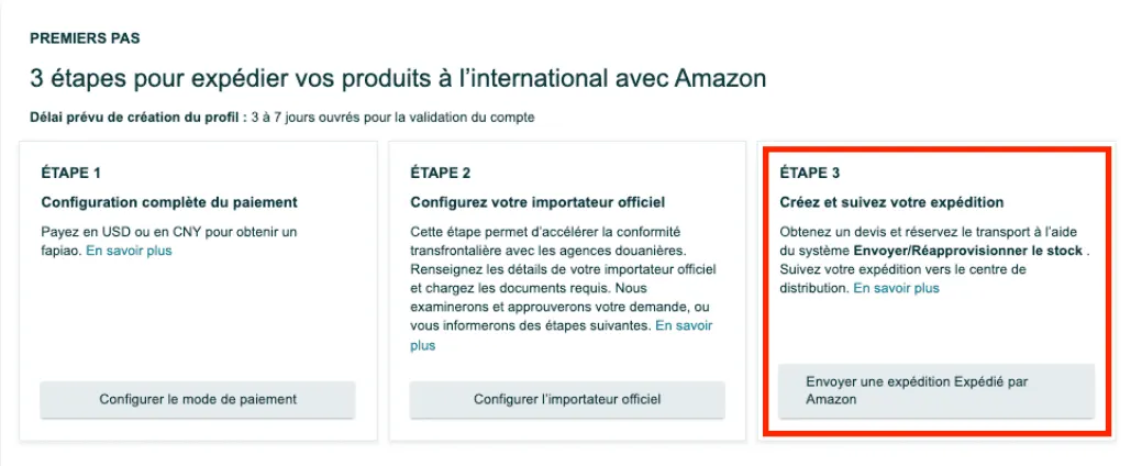 Étape 3 pour expédier vos produits avec le service Amazon Global Logistics