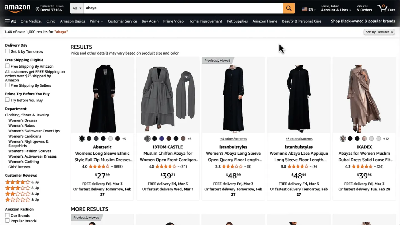 Les abayas sur Amazon US