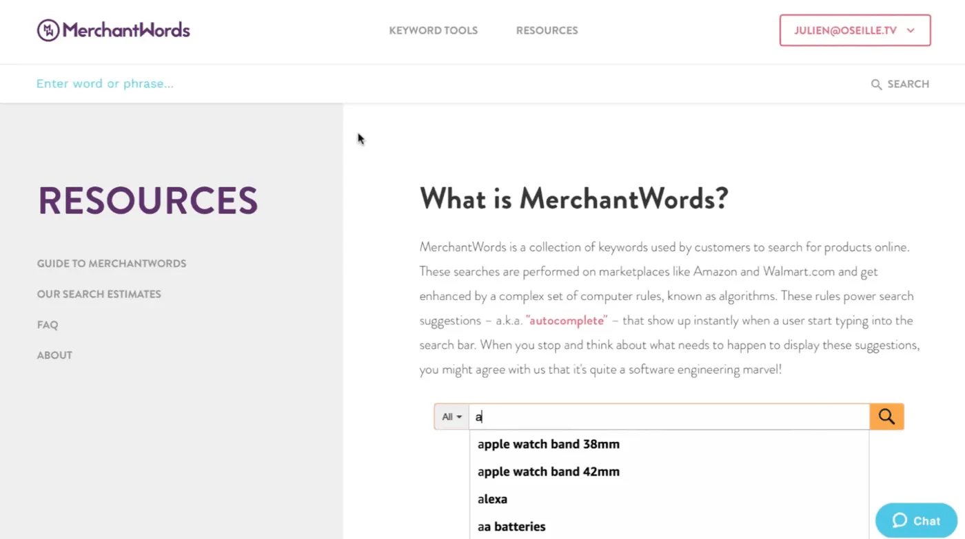 Mots-clés proposés automatiquement par MerchantWords