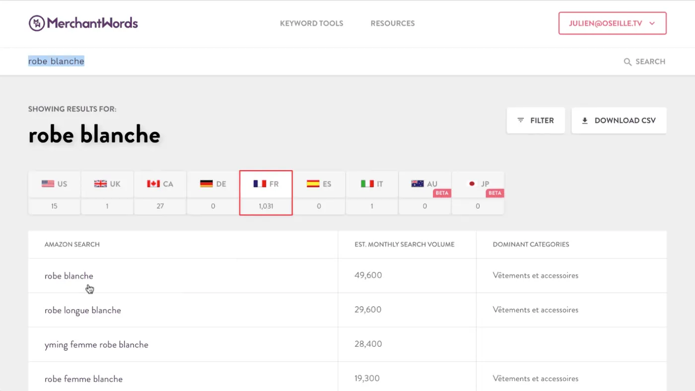 Plusieurs Marketplaces sur MerchantWords
