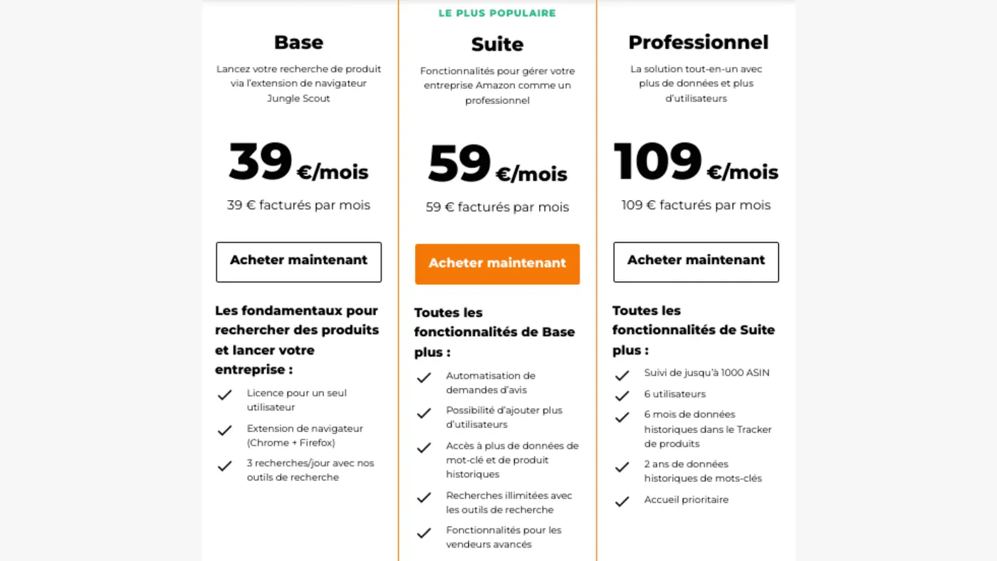 Presentation des Prix et Forfaits Jungle Scout