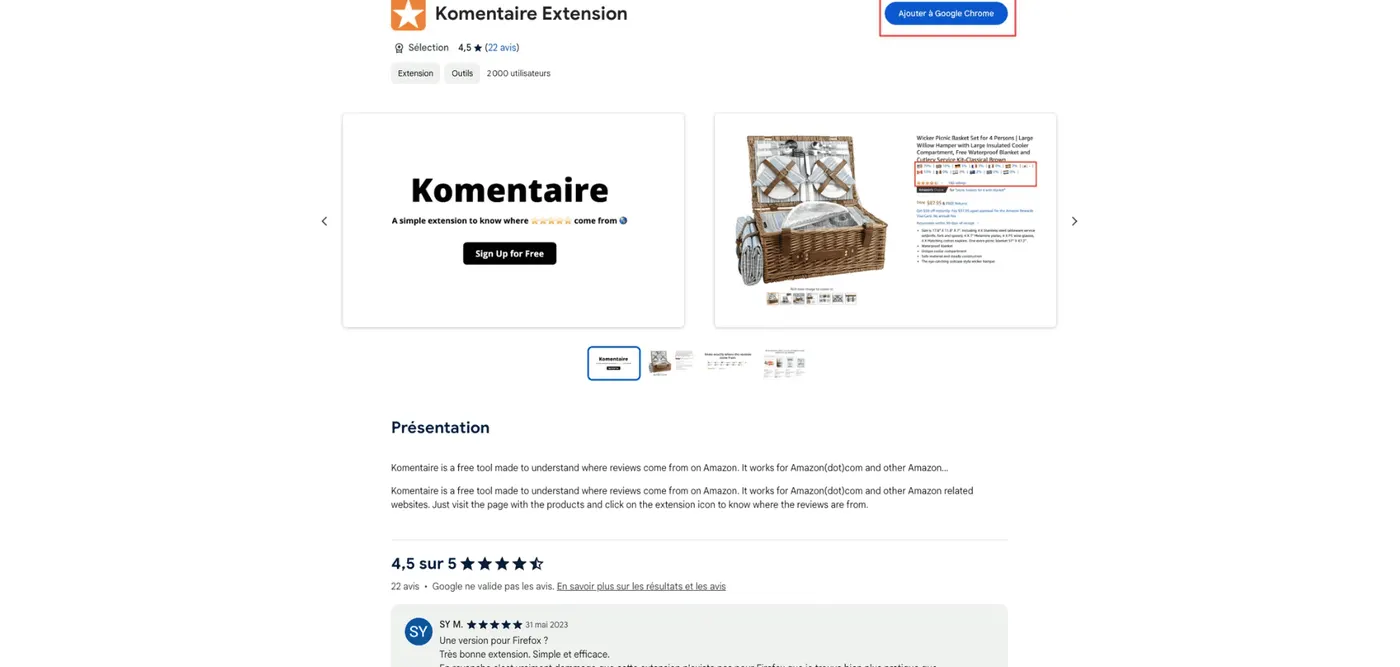 Installer la Chrome Extension Komentaire